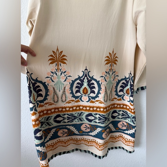 Spartina 449 Womens Island Fringe Dress Large Cream Kalalanta Ikat Palm Preppy - Picture 4 of 14